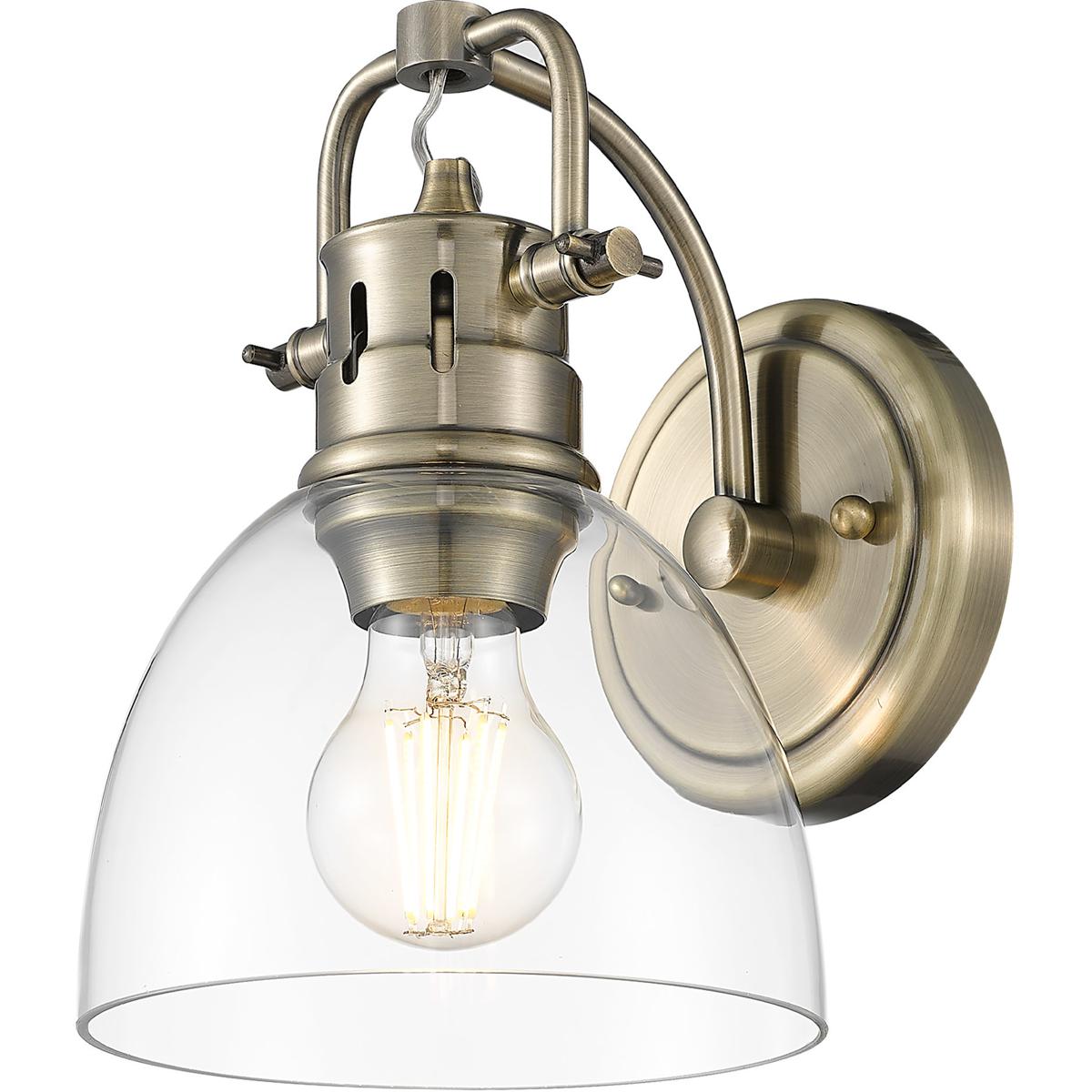 Golden Lighting 3602-BA1 AB-CLR Yep Duncan Vanity Wall Light in Aged Brass, Clear Glass