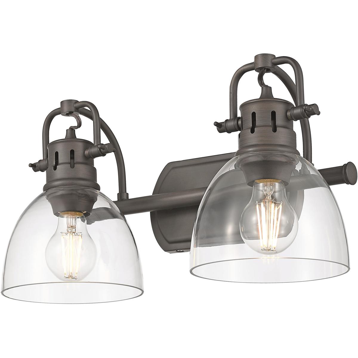 Golden Lighting 3602-BA2 RBZ-CLR Yep Duncan Vanity Wall Light in Rubbed Bronze, Clear Glass