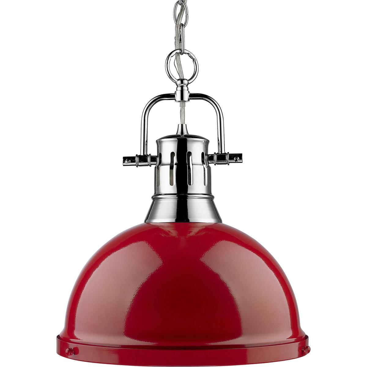 Golden Lighting 3602-L CH-RD Yep Duncan 1 Light 14 inch Chrome Pendant Ceiling Light in Red, Large