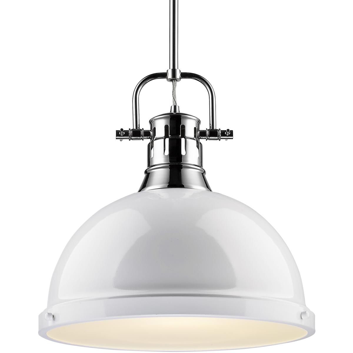 Golden Lighting 3604-L CH-WH Yep Duncan 1 Light 14 inch Chrome Pendant Ceiling Light in White, Large