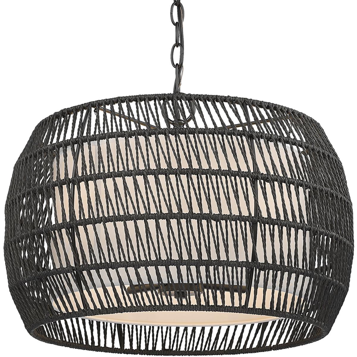 Golden Lighting 6805-4 BLK-MBR Everly 4 Light 19 inch Matte Black Pendant Ceiling Light in Modern Black Rattan