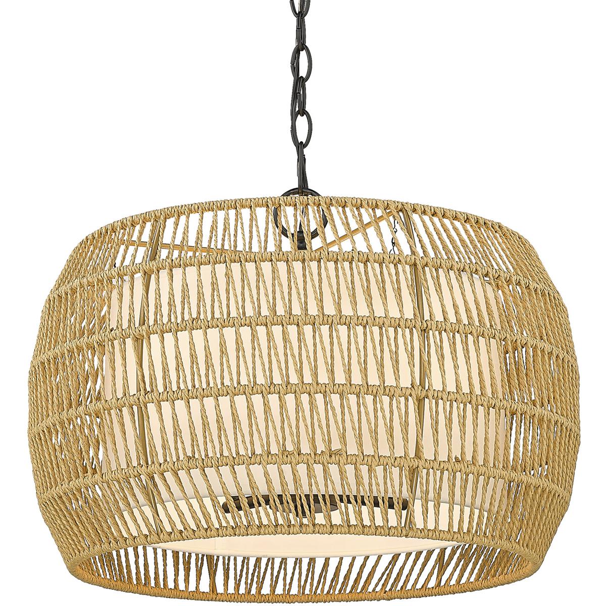 Golden Lighting 6805-4 BLK-NR Everly 4 Light 19 inch Matte Black Pendant Ceiling Light in Natural Rattan