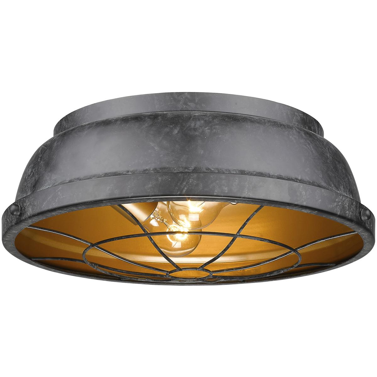 Golden Lighting 7312-FM BP Bartlett 2 Light 14 inch Black Patina Flush Mount Ceiling Light, Damp