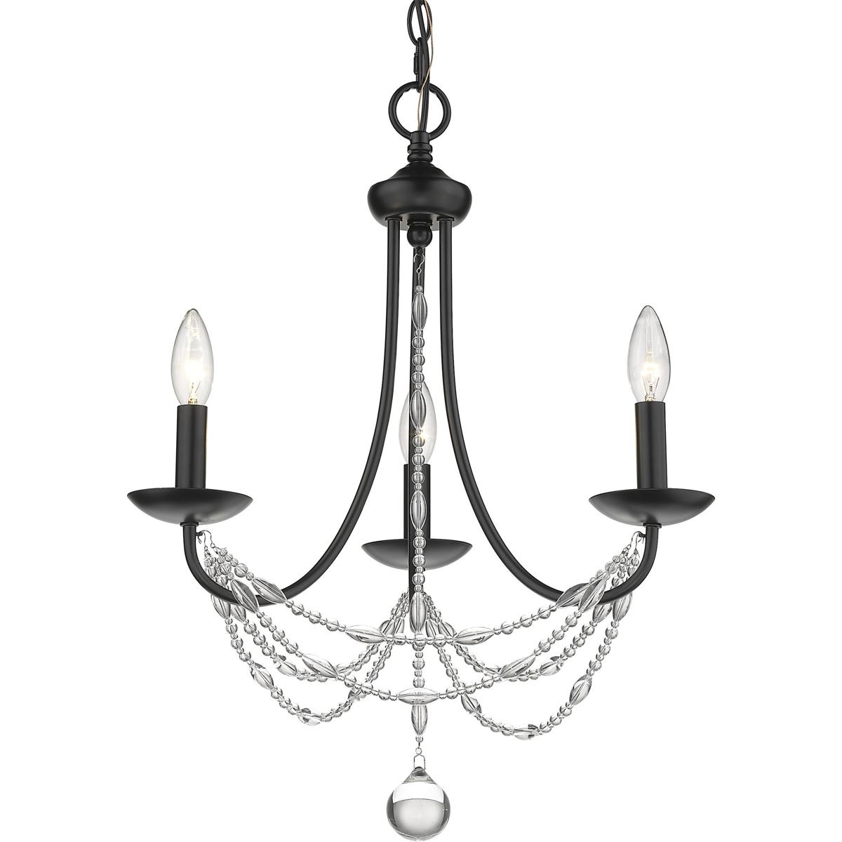 Golden Lighting 7644-M3 BLK Mirabella 3 Light 18 inch Matte Black Chandelier Ceiling Light in No Shade, Mini