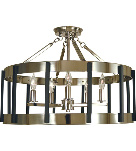 Framburg 4666pn Mblack Pantheon 5 Light 22 Inch Polished Nickel With Matte Black Semi Flush Mount Ceiling Light In Polished Nickel Matte Black