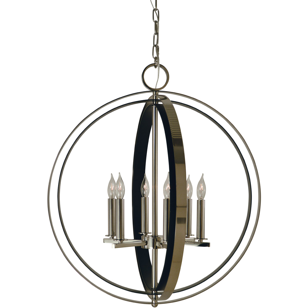 Framburg 4655PN/MBLACK Constell 6 Light 23 inch Polished Nickel with Matte Black Dining Chandelier Ceiling Light