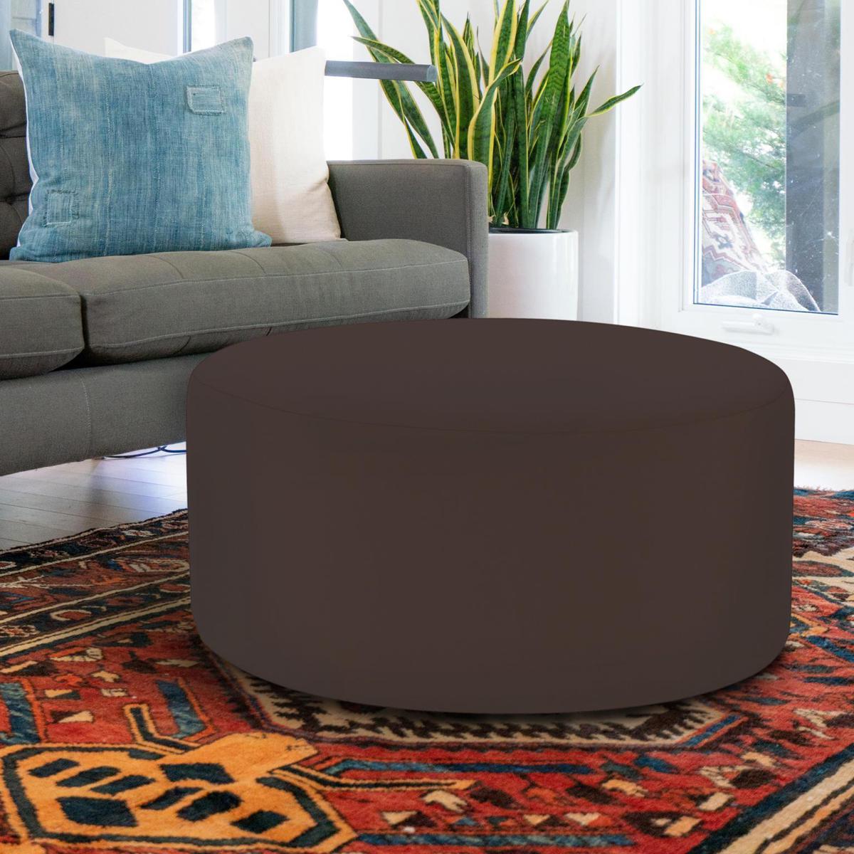 Howard Elliott Collection Q132462 Universal 18 inch Seascape Chocolate Outdoor Round Ottoman with Slipcover