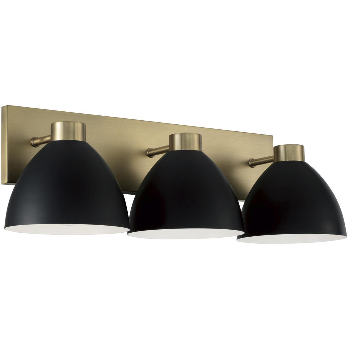 HomePlace by Capital Lighting 152031AB Ross 3 Light 25.25 inch Aged Brass Vanity Light Wall Light in Matte Black with White Interior