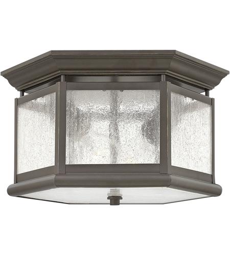 Hinkley 1683oz Edgewater 2 Light 13 Inch Oil Rubbed Bronze Outdoor Flush Mount Clear Seedy Panels Glass