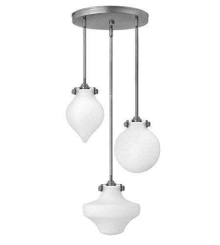 Hinkley 3196AN Congress 3 Light 20 inch Antique Nickel Pendant Ceiling Light, Etched Opal Glass photo