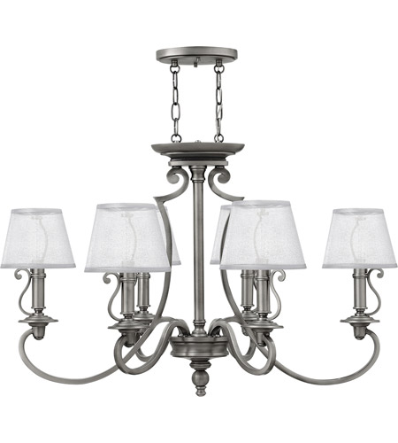 Hinkley 4245pl Plymouth 6 Light 34 Inch Polished Antique Nickel Foyer Chandelier Ceiling Light Silver Organza Shade With Decorative Fabric Trim