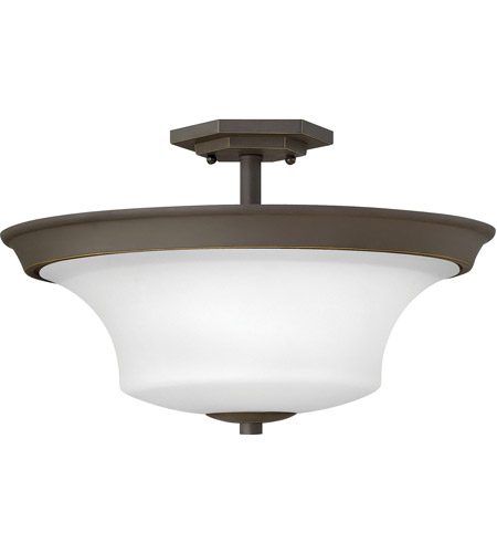 Brantley 3 Light 17 Inch Oil Rubbed Bronze Foyer Semi Flush Mount Ceiling Light In Etched White Medium