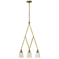 Hinkley 4933HB Gatsby 3 Light 20 inch Heritage Brass Linear Chandelier Ceiling Light, Clear Glass photo thumbnail