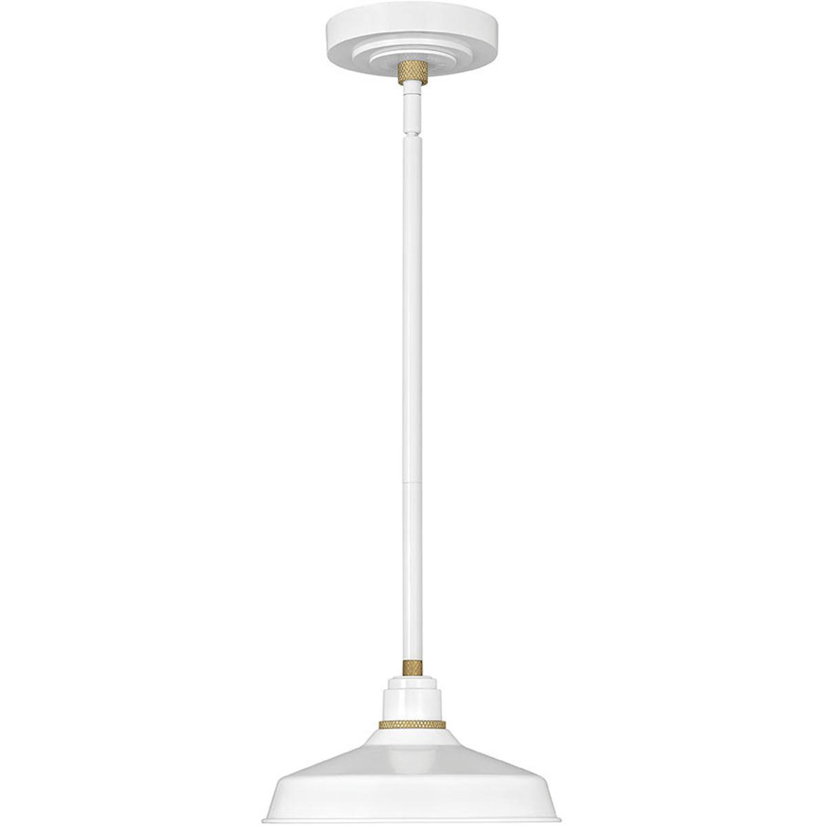 Hinkley 10281GW Foundry Classic LED 10 inch Gloss White with Brass Outdoor Pendant Barn Light