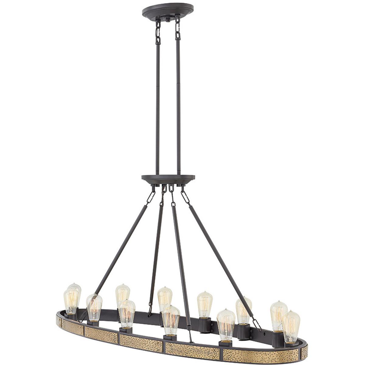 Hinkley 4396BZ Everett 12 Light 48.25 inch Bronze with Heritage Brass Indoor Linear Chandelier Ceiling Light, Oval