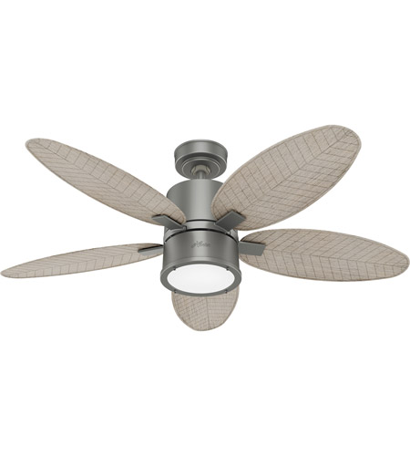 Hunter Fan 51192 Amaryllis 52 inch Matte Silver with Brushed Gray Oak Blades Outdoor Ceiling Fan 