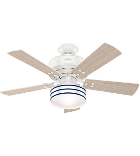 Hunter Fan 54148 Cedar Key 44 Inch Fresh White With Washed Walnut Light Stripe Blades Outdoor Ceiling Fan