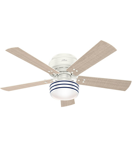 Hunter Fan 55079 Cedar Key 52 inch Fresh White with Washed Walnut/Light Stripe Blades Outdoor Ceiling Fan, Low Profile 
