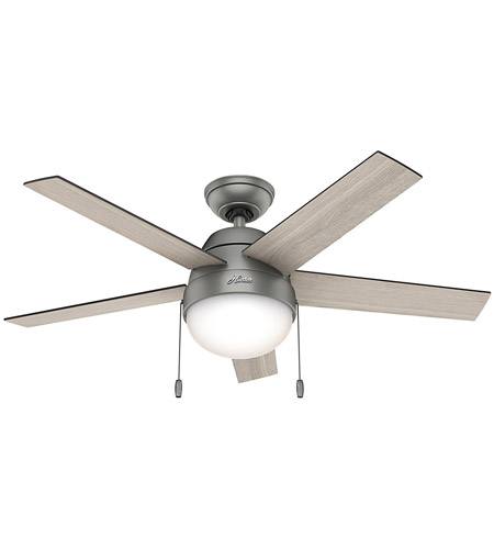 Hunter Fan 59267 Anslee 46 Inch Matte Silver With Light Grey Oak Grey Walnut Blades Ceiling Fan