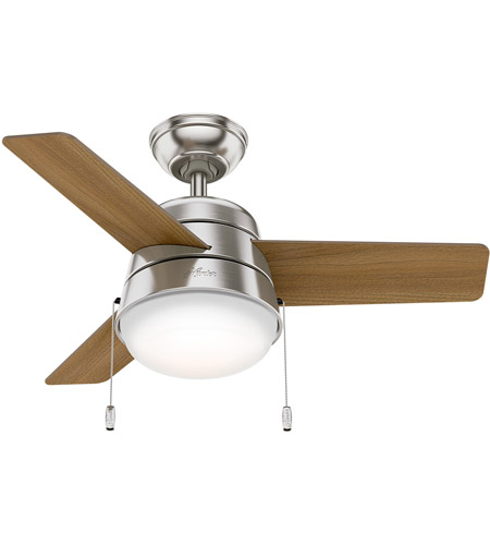 Hunter Fan 59303 Aker 36 Inch Brushed Nickel With American Walnut Natural Wood Blades Ceiling Fan