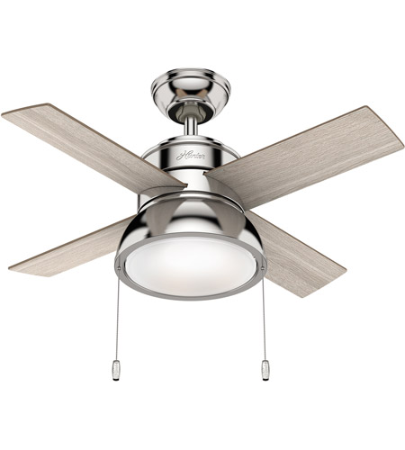 Hunter Fan 59386 Loki 36 Inch Polished Nickel With Light Grey Oak Drifted Oak Blades Ceiling Fan