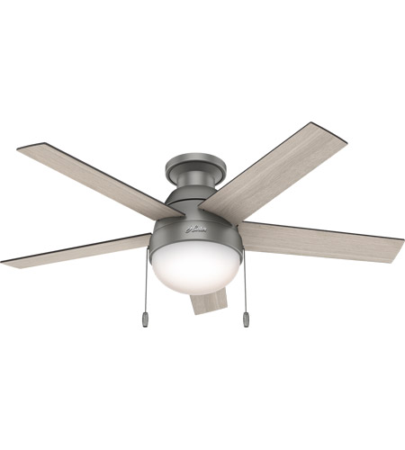 Hunter Fan 59270 Anslee 46 inch Matte Silver with Light Gray Oak/Greyed Walnut Blades Ceiling Fan, Low Profile