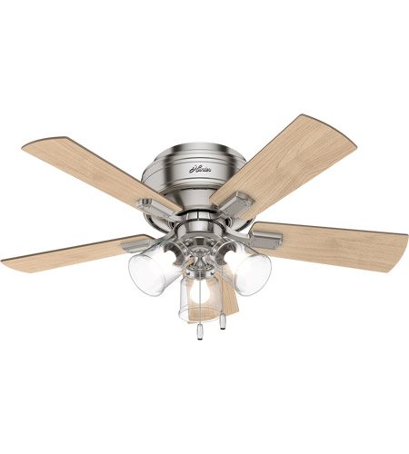 Hunter Fan 52154 Crestfield 42 inch Brushed Nickel with Bleached Grey Pine/Natural Wood Blades Ceiling Fan, Low Profile