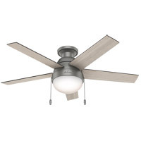 Hunter Fan 59270 Anslee 46 inch Matte Silver with Light Gray Oak/Greyed Walnut Blades Ceiling Fan, Low Profile thumb
