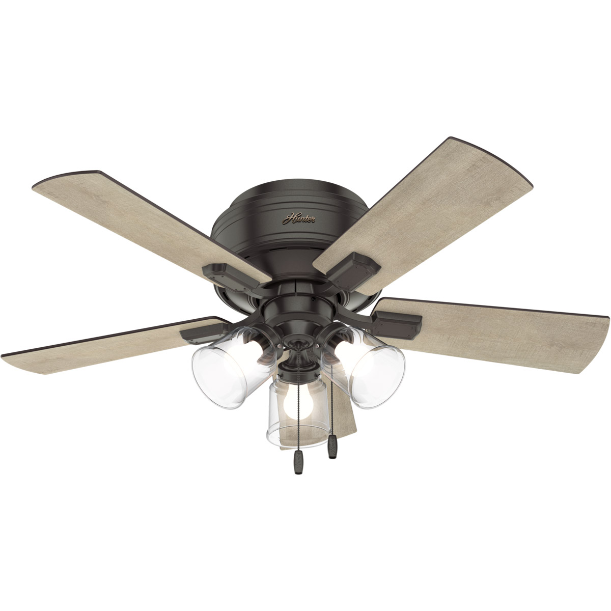 Hunter Fan 52153 Crestfield 42 inch Noble Bronze with Bleached Grey Pine/Greyed Walnut Blades Ceiling Fan, Low Profile