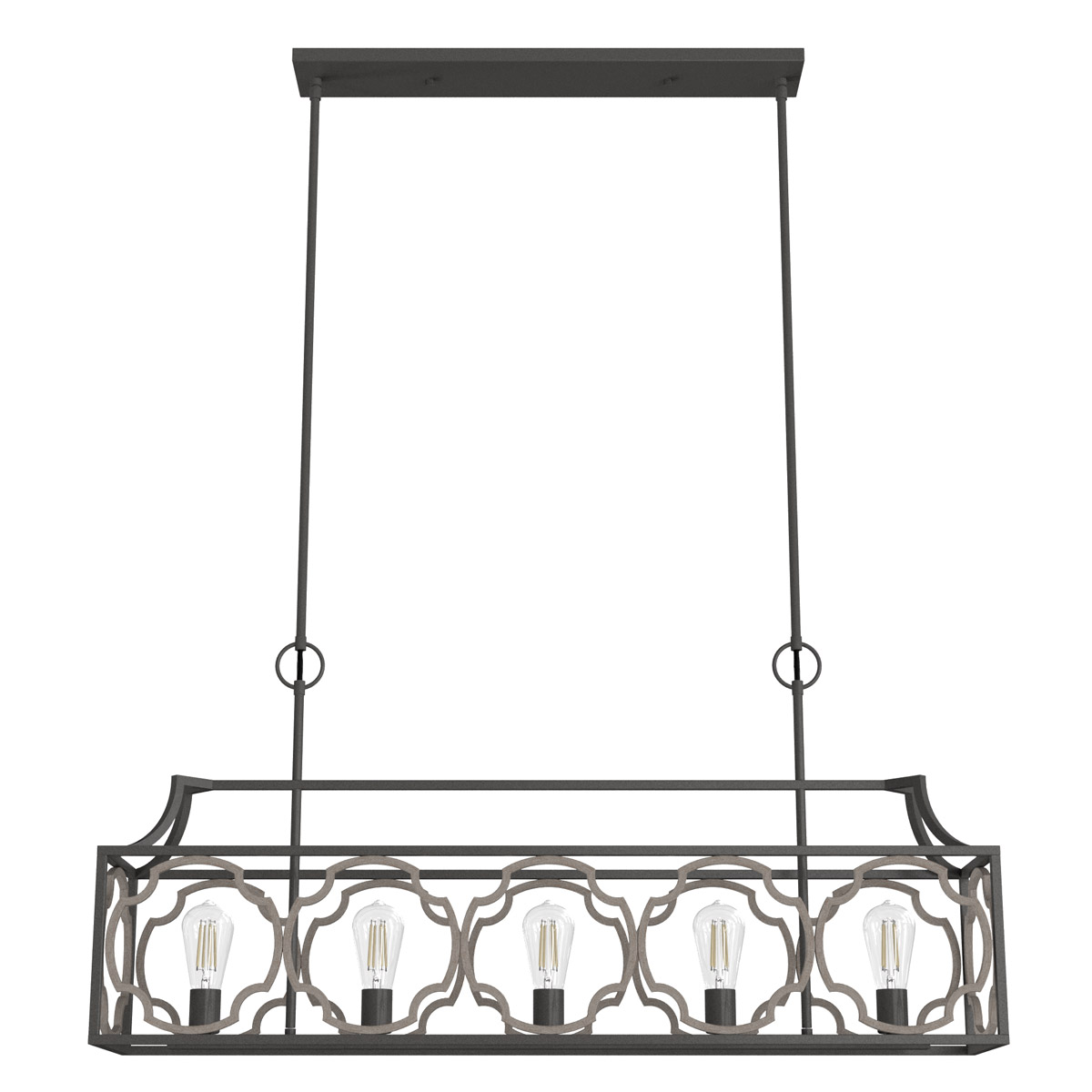 Hunter Fan 19232 Stone Creek 5 Light 43.5 inch Noble Bronze and White Washed Oak Linear Chandelier Ceiling Light