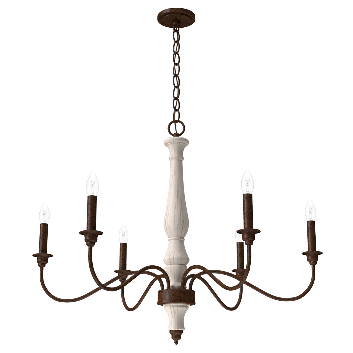 Hunter Fan 19280 Teren 6 Light 31 inch Distressed White Chandelier Ceiling Light