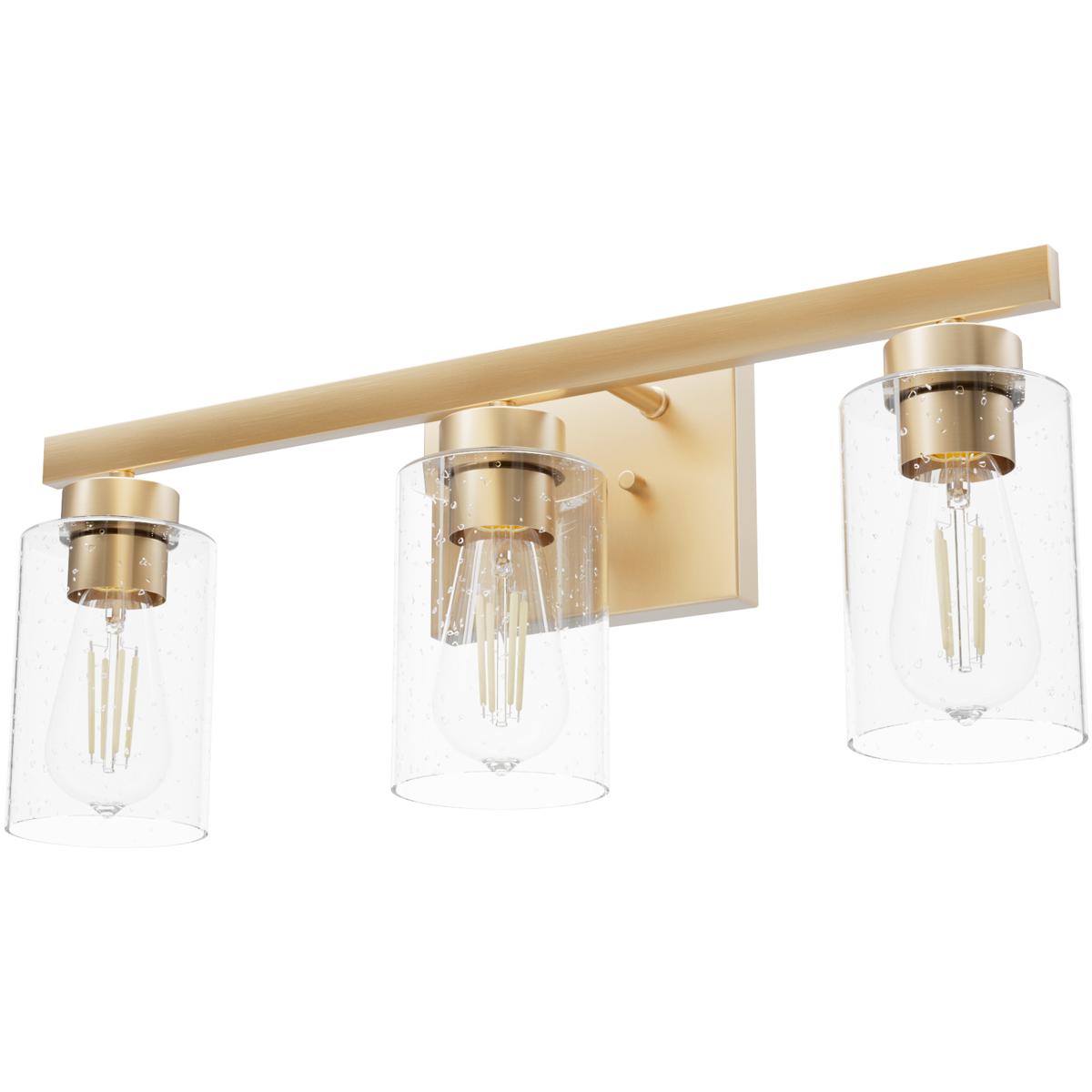 13078 9 x 22 x 5.25 in. Hartland Alturas Gold with Seeded Glass 3 Light Bathroom Vanity Wall Light Fixture