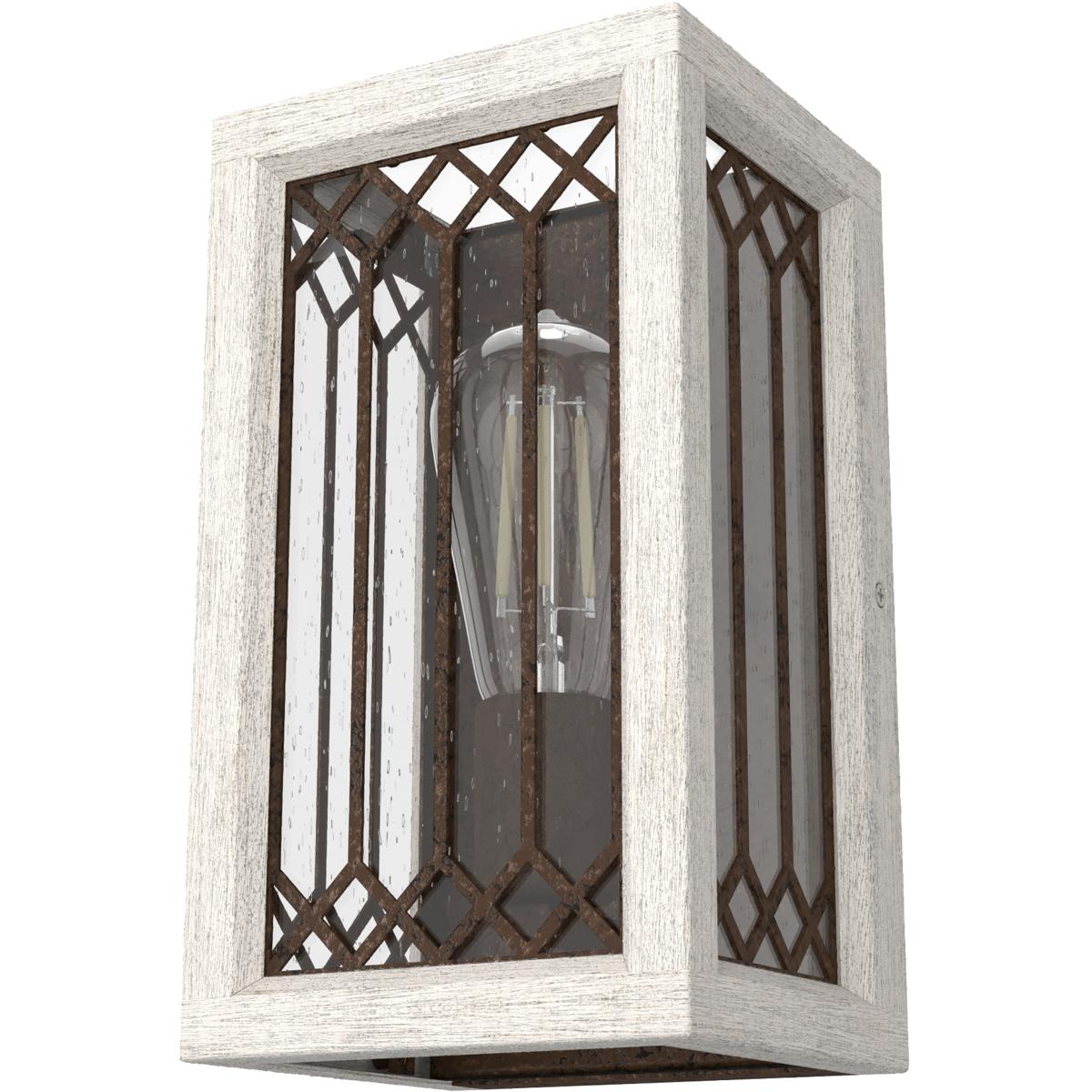 19972 10.5 in. Chevron Textured Rust & Distressed White with Seeded Glass 1 Light Sconce Wall Light Fixture