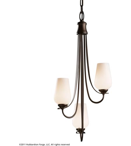 Hubbardton Forge 103033-1018 Flora 3 Light 16 inch Black Chandelier Ceiling Light in Opal and Seeded photo