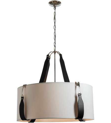 Hubbardton Forge 104072-1041 Saratoga 4 Light 32 inch Polished Nickel Pendant Ceiling Light in Leather British Brown, Light Grey, Large photo