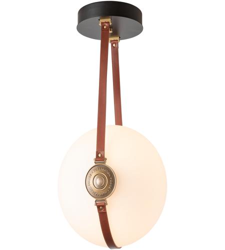 Hubbardton Forge 121049-1000 Derby LED 14 inch Black / Antique Brass / Leather British Brown Semi-Flush Ceiling Light in British Brown Leather with Branded Plate, Black with Antique Brass photo