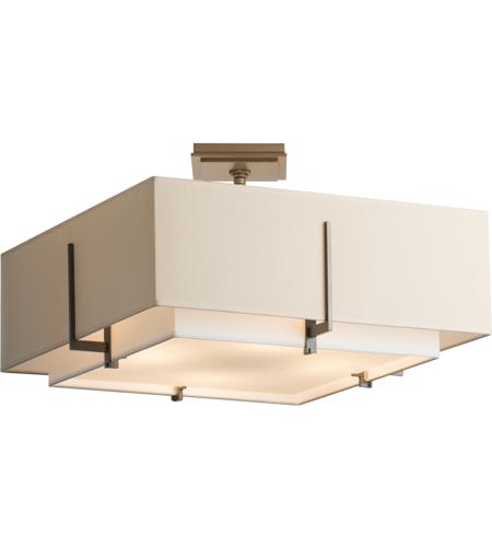 Hubbardton Forge 126510-1276 Exos 4 Light 21 inch Soft Gold Semi-Flush Ceiling Light in Natural Anna/Natural Linen, Square photo