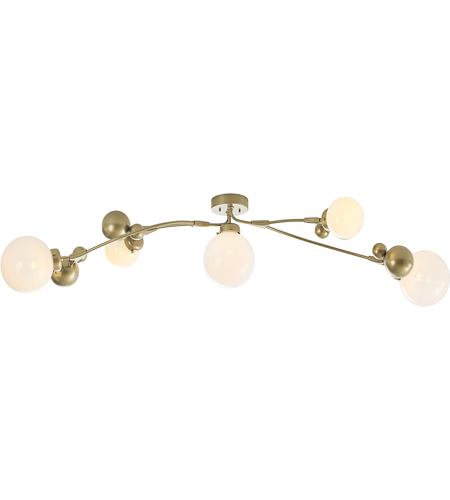 Hubbardton Forge 128715-1014 Sprig 5 Light 21 inch Natural Iron Semi-Flush Ceiling Light in Opaline