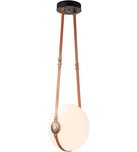 Hubbardton Forge 131042-1005 Derby LED 14 inch Antique Brass / Leather Chestnut Pendant Ceiling Light in Long, Chestnut Leather with Branded Plate, Black with Antique Brass photo