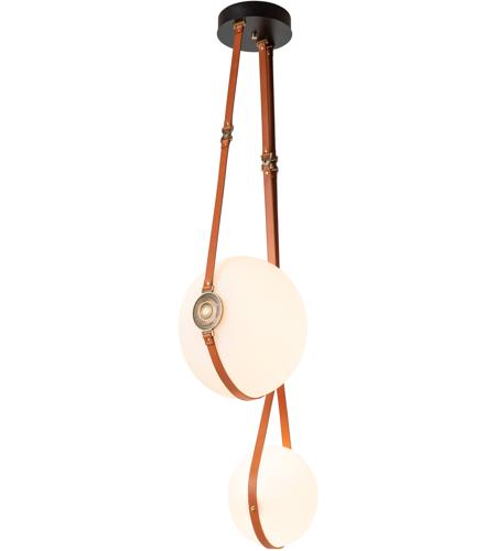 Hubbardton Forge 131045-1003 Derby LED 14 inch Antique Brass / Leather Chestnut Pendant Ceiling Light in Standard, Chestnut Leather with Branded Plate, Black with Antique Brass, Multi photo