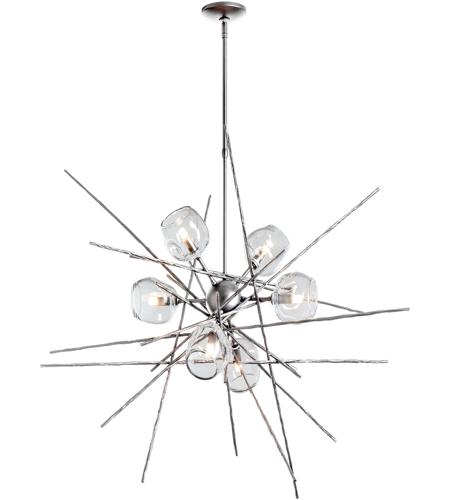 Hubbardton Forge 131590-1055 Griffin 6 Light 39 inch Sterling Pendant Ceiling Light in Short, Thumbprint Cool Grey, Starburst photo