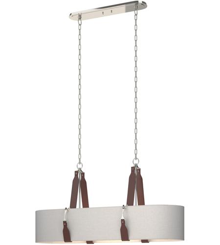Hubbardton Forge 134070-1003 Saratoga 4 Light 18 inch Polished Nickel Pendant Ceiling Light in Leather British Brown, Light Grey, Oval