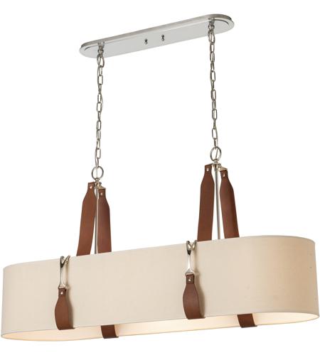 Hubbardton Forge 134070-1005 Saratoga 4 Light 18 inch Polished Nickel Pendant Ceiling Light in Leather Chestnut, Flax, Oval photo
