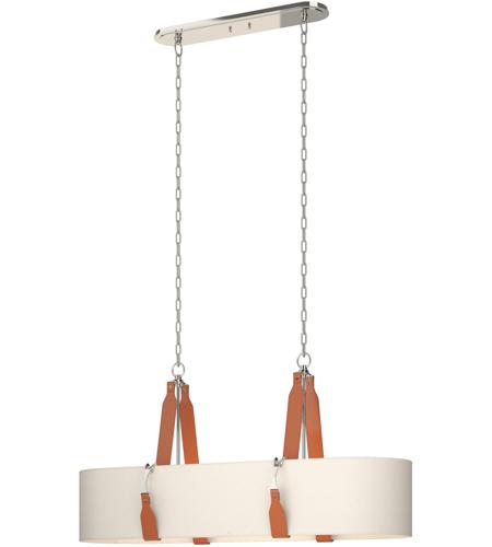Hubbardton Forge 134070-1004 Saratoga 4 Light 18 inch Polished Nickel Pendant Ceiling Light in Leather Chestnut, Natural Linen, Oval