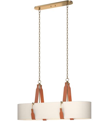 Hubbardton Forge 134070-1016 Saratoga 4 Light 18 inch Antique Brass Pendant Ceiling Light in Leather Chestnut, Natural Linen, Oval