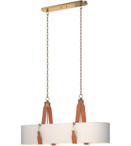 Hubbardton Forge 134070-1017 Saratoga 4 Light 18 inch Antique Brass Pendant Ceiling Light in Leather Chestnut, Flax, Oval