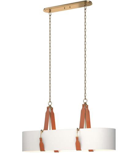 Hubbardton Forge 134070-1018 Saratoga 4 Light 18 inch Antique Brass Pendant Ceiling Light in Leather Chestnut, Natural Anna, Oval