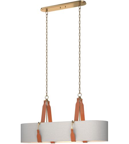 Hubbardton Forge 134070-1019 Saratoga 4 Light 18 inch Antique Brass Pendant Ceiling Light in Leather Chestnut, Light Grey, Oval photo