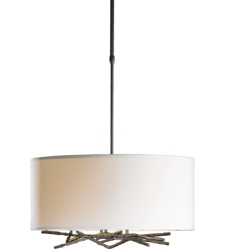 Hubbardton Forge 137665-1215 Brindille 3 Light 22 inch Sterling Pendant Ceiling Light in Short, Natural Anna, Drum Shade photo
