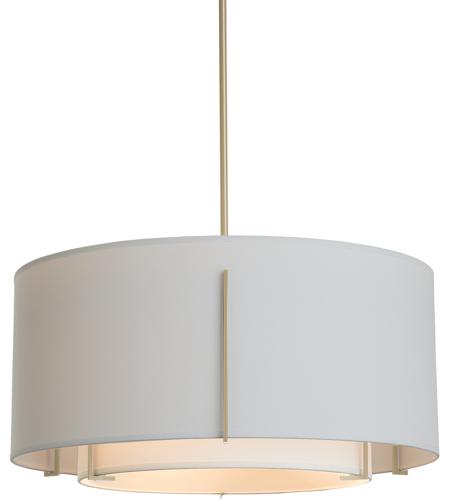 Hubbardton Forge 139605-6149 Exos 3 Light 23 inch Sterling Pendant Ceiling Light in Natural Anna/Light Grey, Double Shade